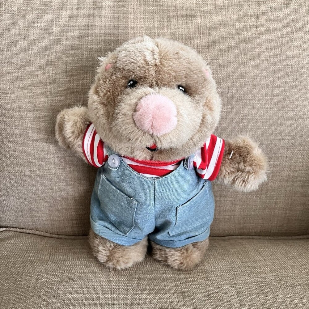 Vintage Suzys Zoo Ollie Marmot Bear Plush 11" StarShine Overalls Striped Shirt